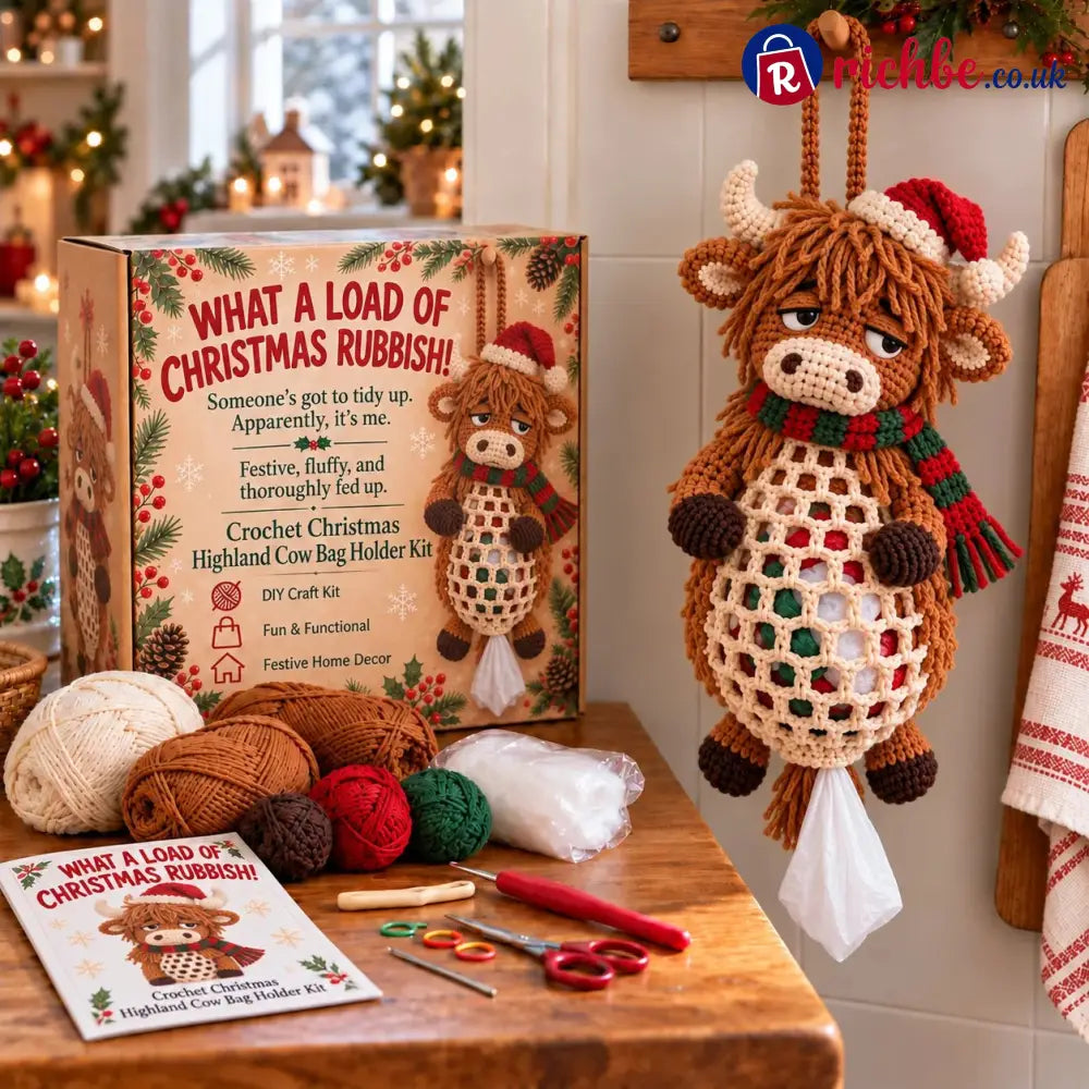 ⏳ Last Day 49% OFF – 🧶 Beginner-Friendly Christmas Crochet Bag Holder DIY Kit | 4 Festive Designs with Yarn Tools &