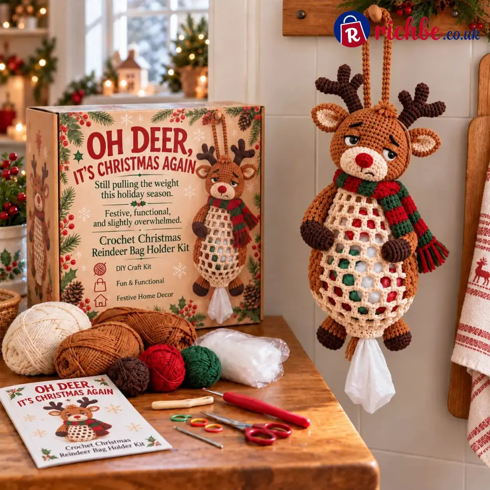 ⏳ Last Day 49% OFF – 🧶 Beginner-Friendly Christmas Crochet Bag Holder DIY Kit | 4 Festive Designs with Yarn Tools &
