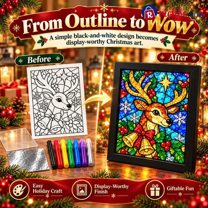 ⏳ Last Day 49% Off – 🎄beginner-friendly Christmas Stained Glass-style Frame Kit | 8 Festive Designs With Pens Foil &