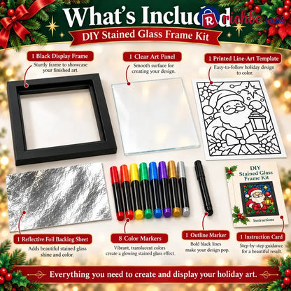 ⏳ Last Day 49% Off – 🎄beginner-friendly Christmas Stained Glass-style Frame Kit | 8 Festive Designs With Pens Foil &