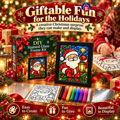⏳ Last Day 49% Off – 🎄beginner-friendly Christmas Stained Glass-style Frame Kit | 8 Festive Designs With Pens Foil &