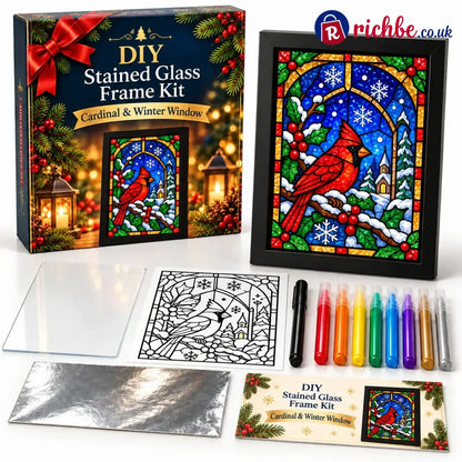 ⏳ Last Day 49% Off – 🎄beginner-friendly Christmas Stained Glass-style Frame Kit | 8 Festive Designs With Pens Foil &