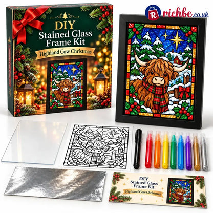 ⏳ Last Day 49% Off – 🎄beginner-friendly Christmas Stained Glass-style Frame Kit | 8 Festive Designs With Pens Foil &