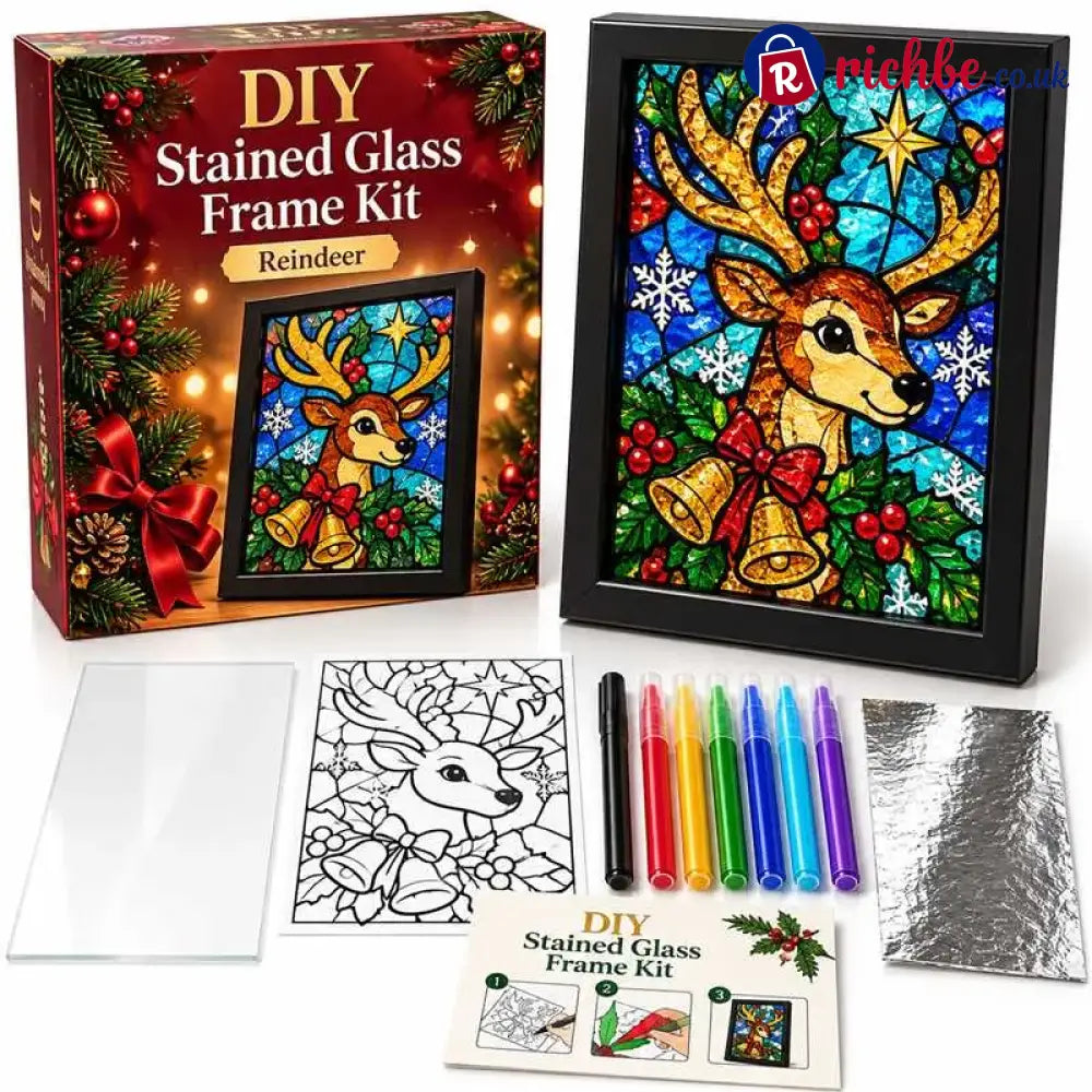 ⏳ Last Day 49% Off – 🎄beginner-friendly Christmas Stained Glass-style Frame Kit | 8 Festive Designs With Pens Foil &