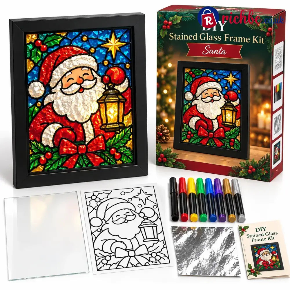 ⏳ Last Day 49% Off – 🎄beginner-friendly Christmas Stained Glass-style Frame Kit | 8 Festive Designs With Pens Foil &
