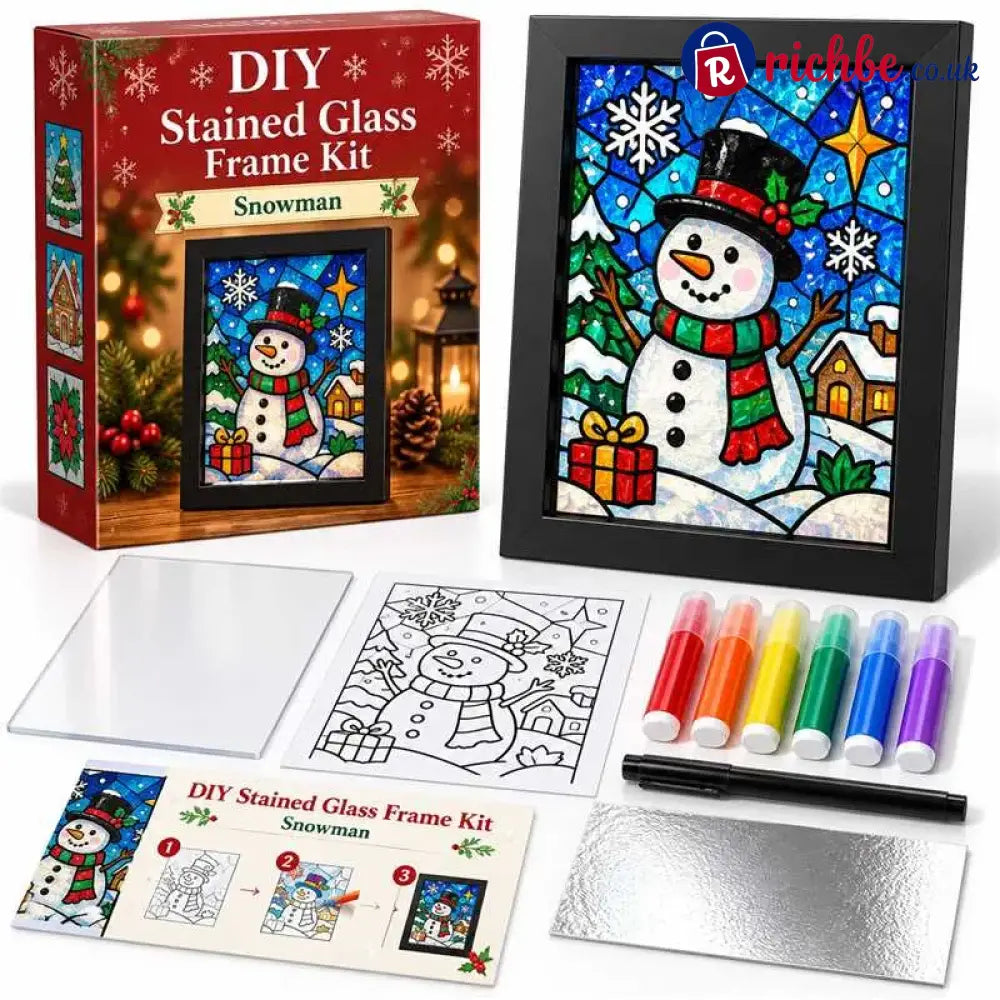 ⏳ Last Day 49% Off – 🎄beginner-friendly Christmas Stained Glass-style Frame Kit | 8 Festive Designs With Pens Foil &