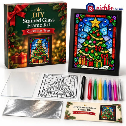⏳ Last Day 49% Off – 🎄beginner-friendly Christmas Stained Glass-style Frame Kit | 8 Festive Designs With Pens Foil &