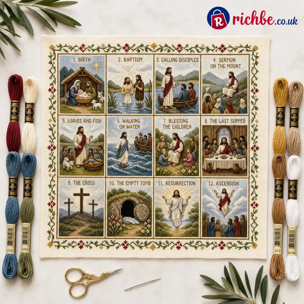 ⏳ Last Day 49% OFF – ✝️ Beginner-Friendly Life of Jesus Bible Story Cross Stitch DIY Kit | 6 Biblical Collections with