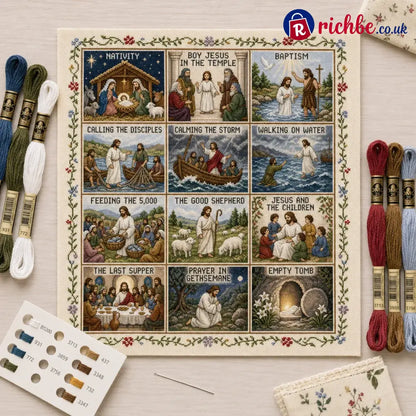 ⏳ Last Day 49% OFF – ✝️ Beginner-Friendly Life of Jesus Bible Story Cross Stitch DIY Kit | 6 Biblical Collections with