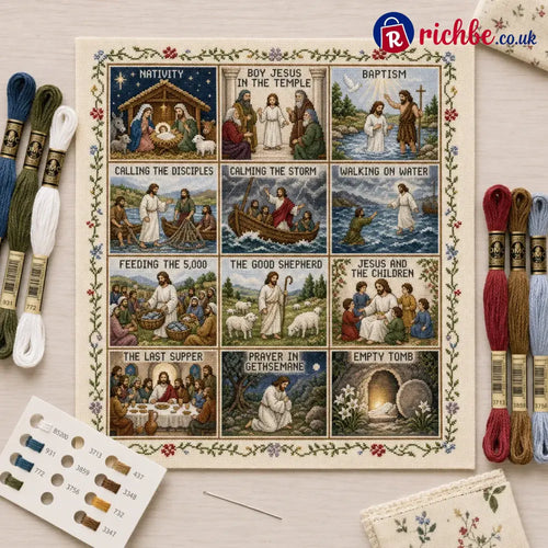 ⏳ Last Day 49% OFF – ✝️ Beginner-Friendly Life of Jesus Bible Story Cross Stitch DIY Kit | 6 Biblical Collections with