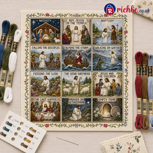 ⏳ Last Day 49% OFF – ✝️ Beginner-Friendly Life of Jesus Bible Story Cross Stitch DIY Kit | 6 Biblical Collections with
