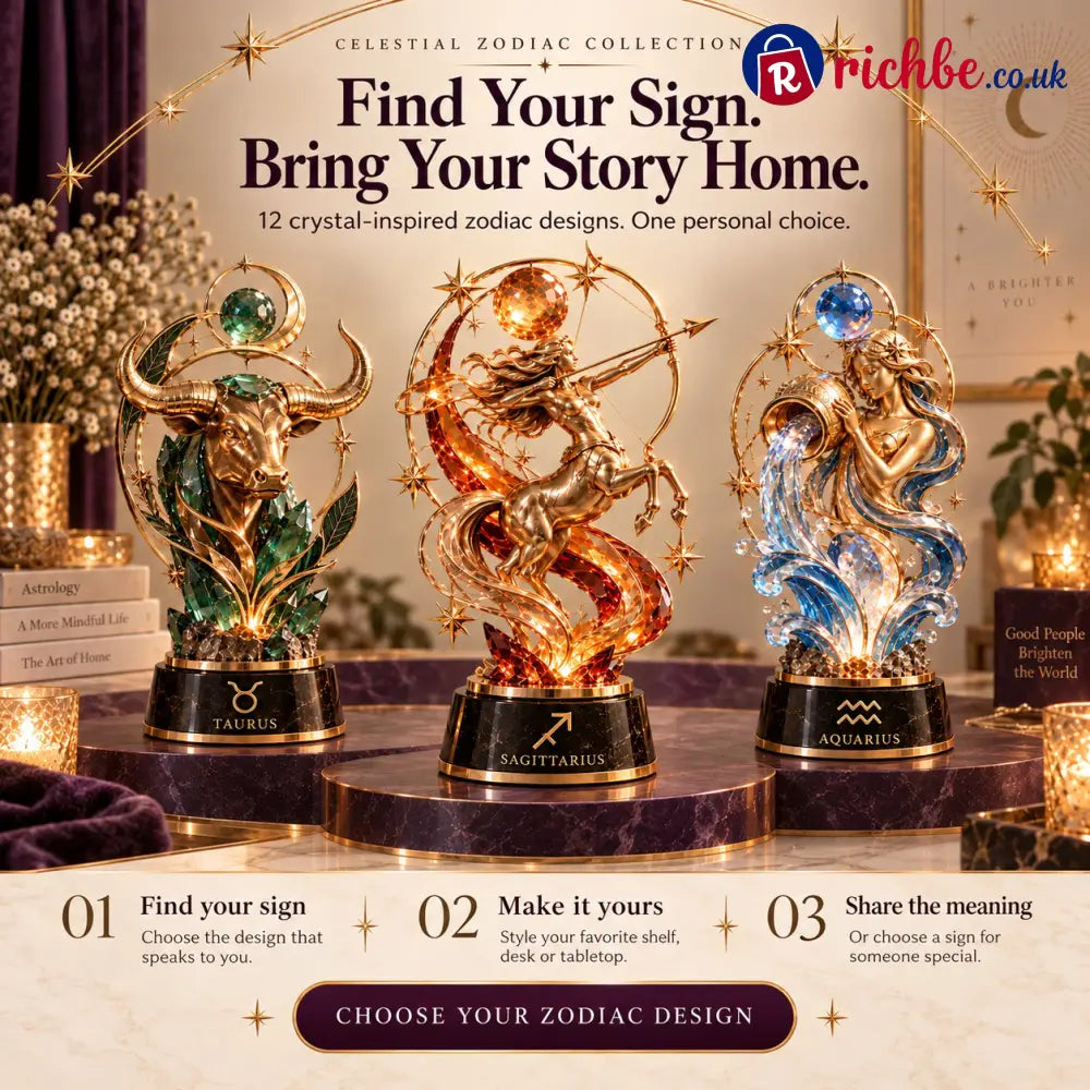 ⏳ Last Day 49% OFF – 🌙 Celestial Zodiac Sculpture | 12 Jewel-Like Zodiac Designs with Golden Details ✨
