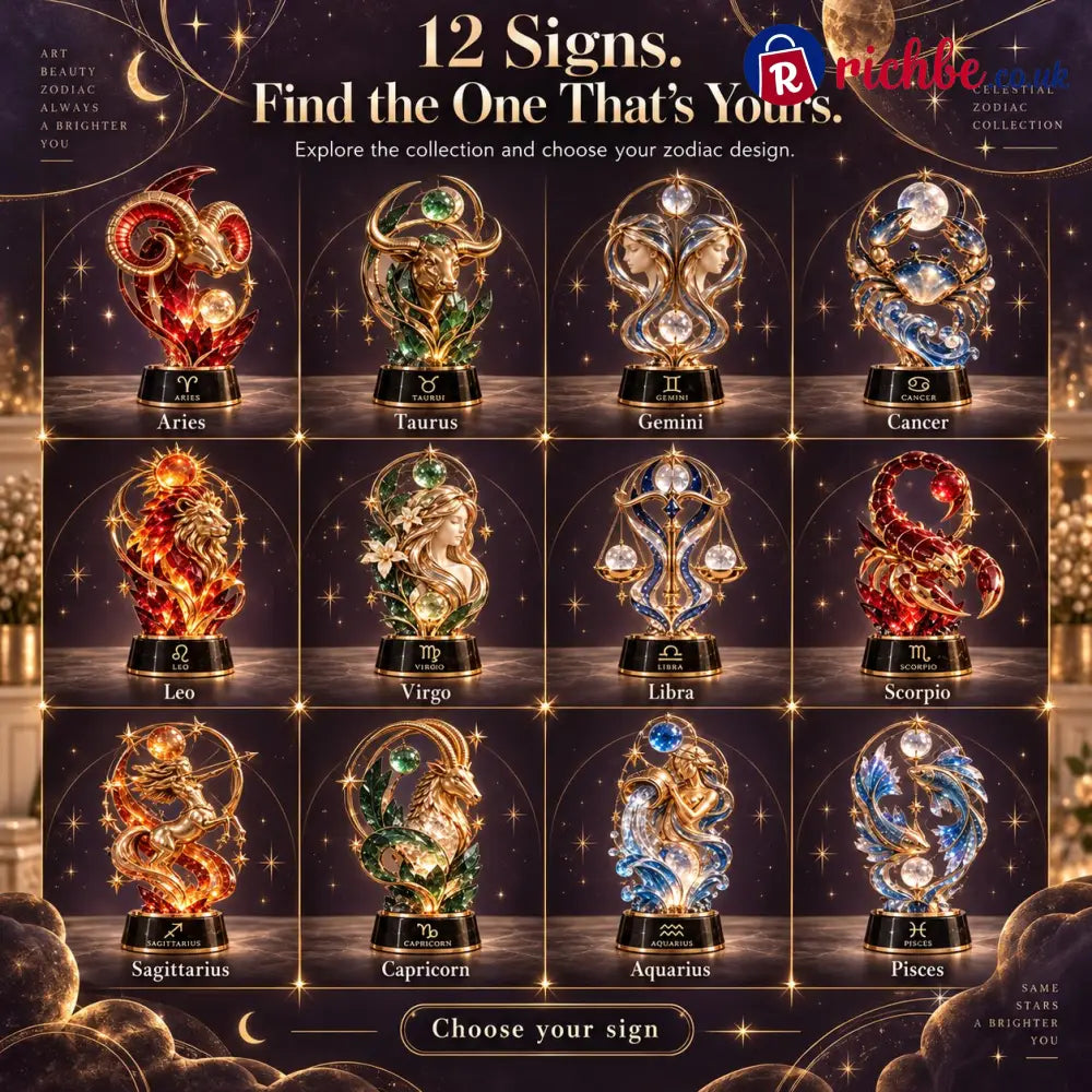 ⏳ Last Day 49% OFF – 🌙 Celestial Zodiac Sculpture | 12 Jewel-Like Zodiac Designs with Golden Details ✨