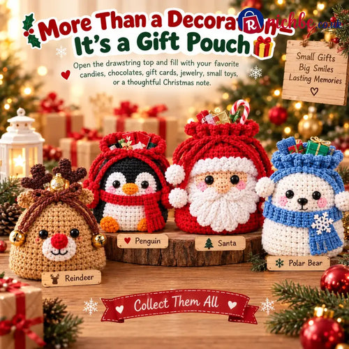 ⏰Last Day 49% OFF - 🎄 Christmas Crochet Character Gift Pouch | Reusable Drawstring Gift Bag, 12 Festive Designs