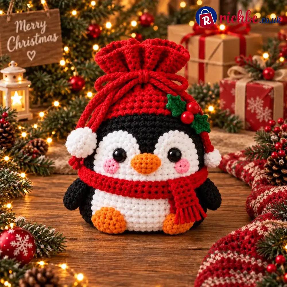 ⏰Last Day 49% OFF - 🎄 Christmas Crochet Character Gift Pouch | Reusable Drawstring Gift Bag, 12 Festive Designs - 🐧