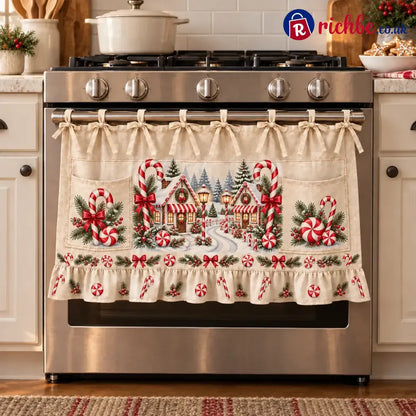 ⏳ Last Day 49% Off – 🎄 Christmas Kitchen Tie-on Skirt | Festive Holiday Designs With Pockets & Ruffled Trim ✨ - 🍬 Candy