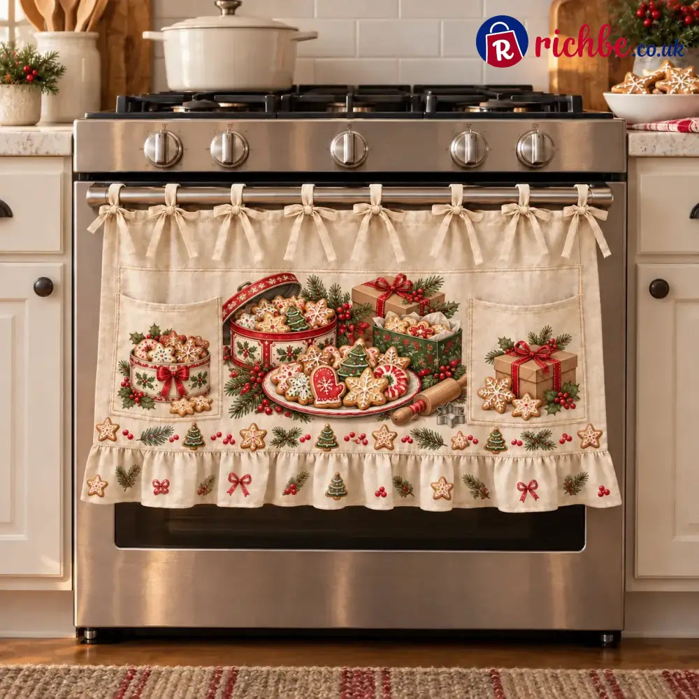 ⏳ Last Day 49% Off – 🎄 Christmas Kitchen Tie-on Skirt | Festive Holiday Designs With Pockets & Ruffled Trim ✨ - 🥨