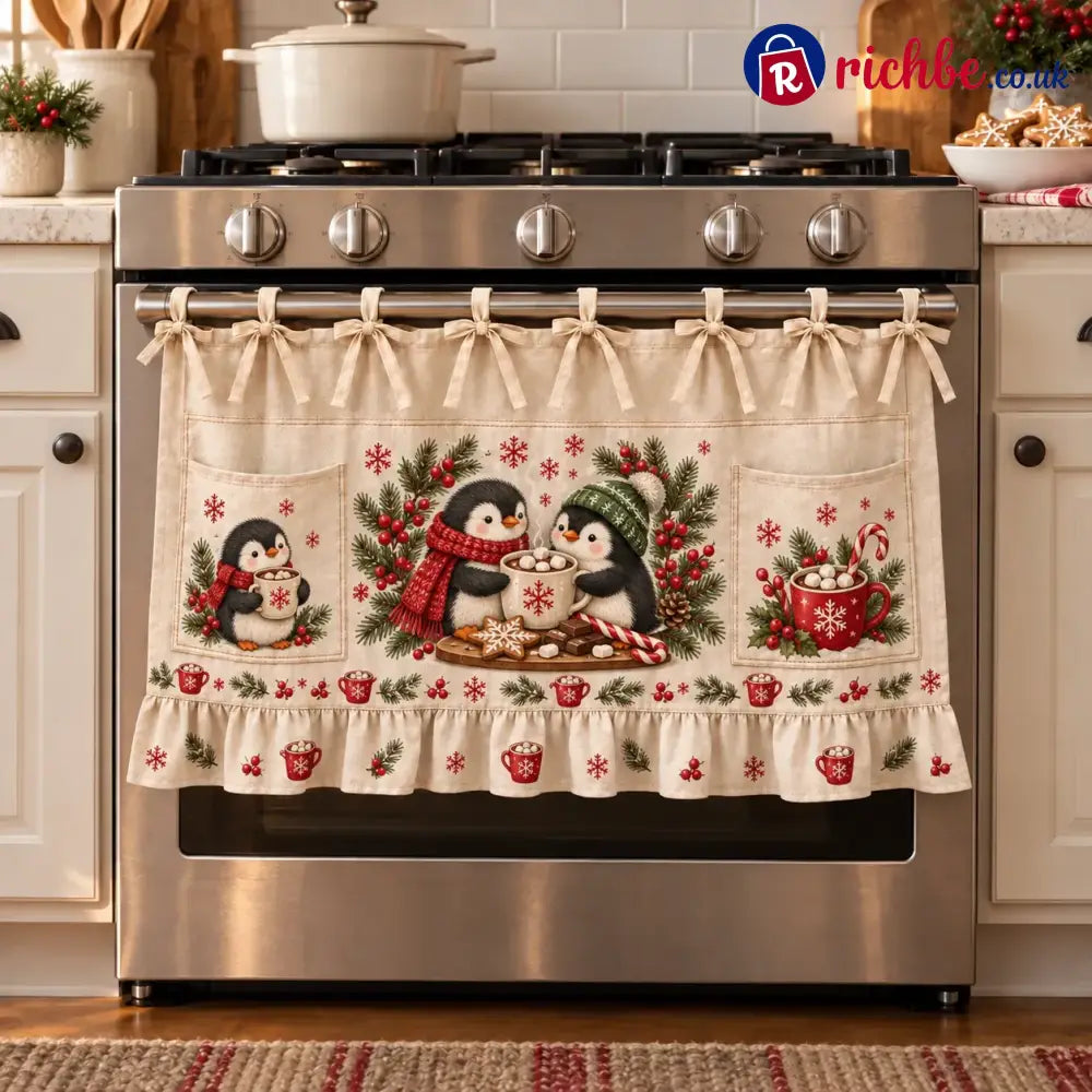 ⏳ Last Day 49% Off – 🎄 Christmas Kitchen Tie-on Skirt | Festive Holiday Designs With Pockets & Ruffled Trim ✨ - 🐧