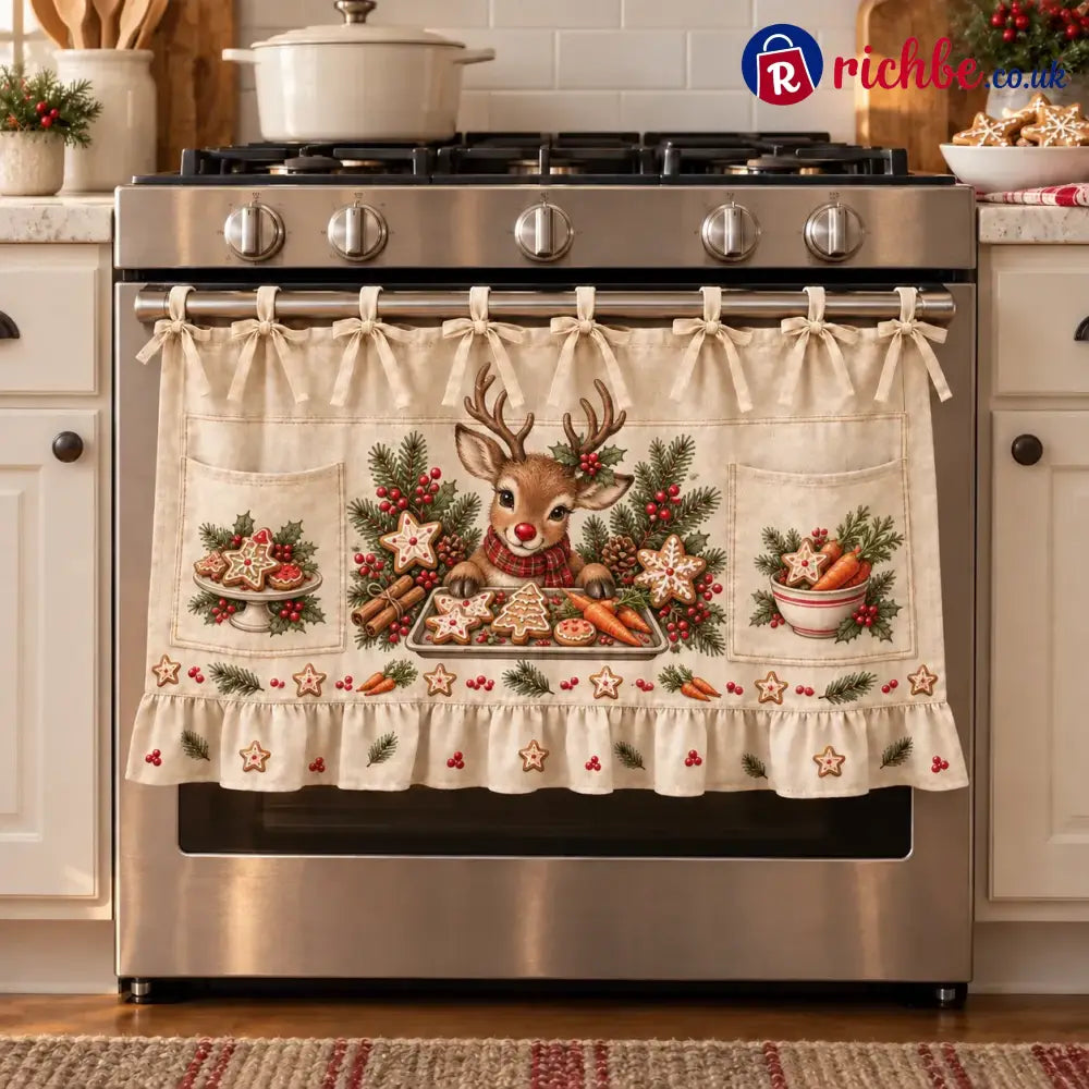 ⏳ Last Day 49% Off – 🎄 Christmas Kitchen Tie-on Skirt | Festive Holiday Designs With Pockets & Ruffled Trim ✨ - 🦌