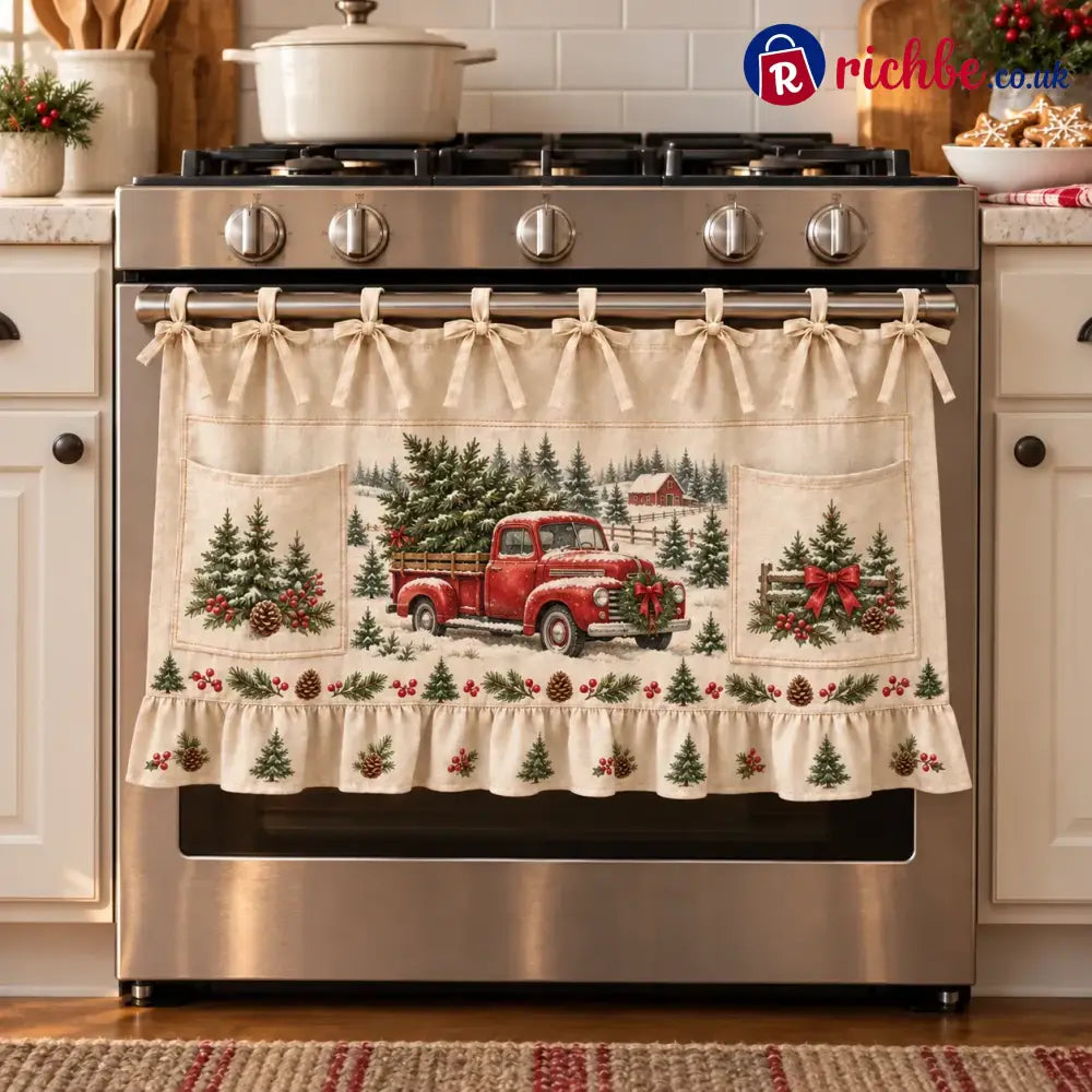 ⏳ Last Day 49% Off – 🎄 Christmas Kitchen Tie-on Skirt | Festive Holiday Designs With Pockets & Ruffled Trim ✨ - 🎄
