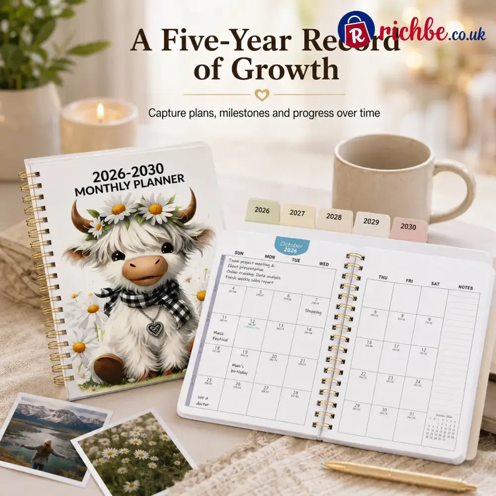 🐮 LAST DAY 49% OFF – Cute Cow 5-Year Planner 2026–2030 | Monthly Organizer with Farmhouse Cover, Goal Tracking Pages & Long-Term Planning Layout ✨
