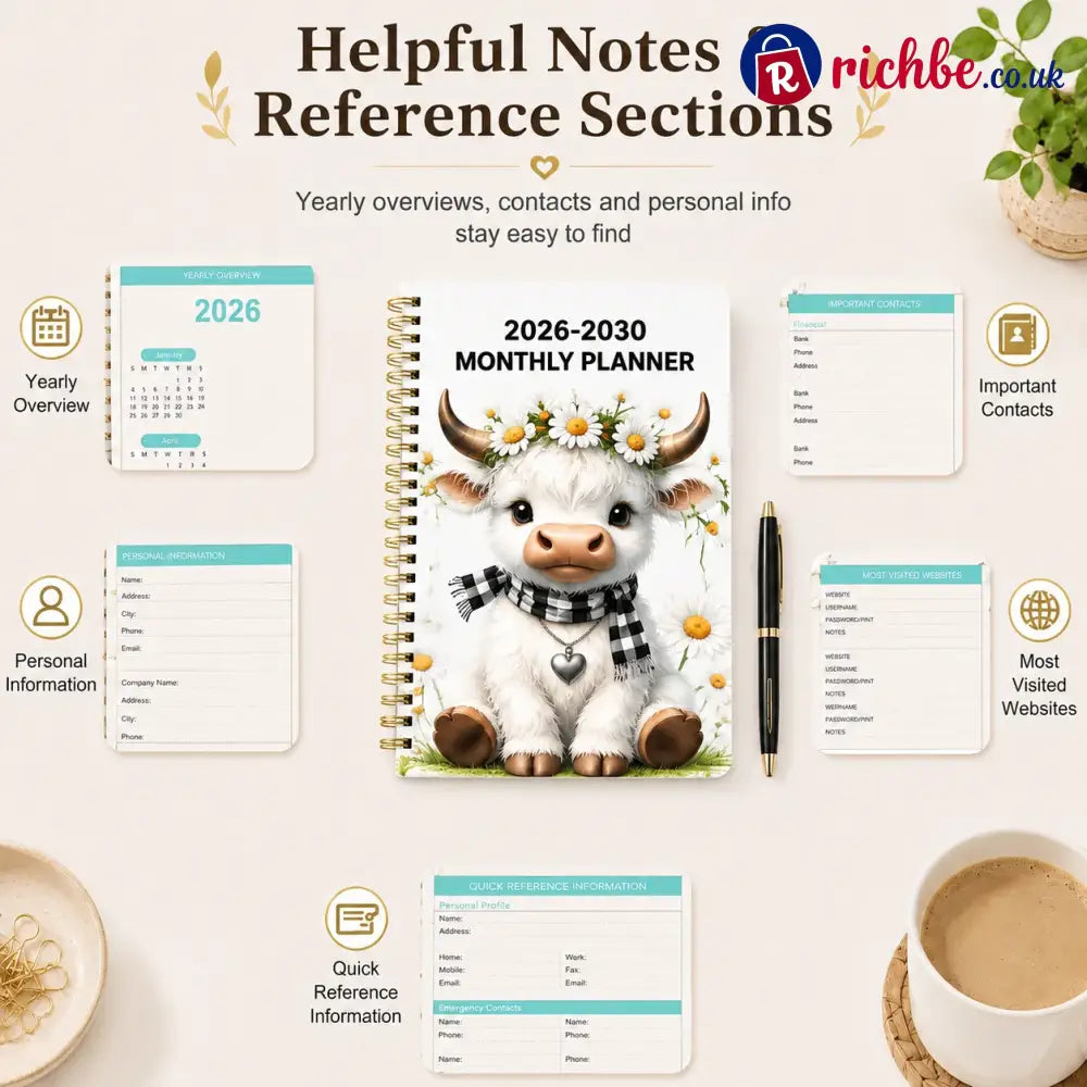 🐮 LAST DAY 49% OFF – Cute Cow 5-Year Planner 2026–2030 | Monthly Organizer with Farmhouse Cover, Goal Tracking Pages & Long-Term Planning Layout ✨