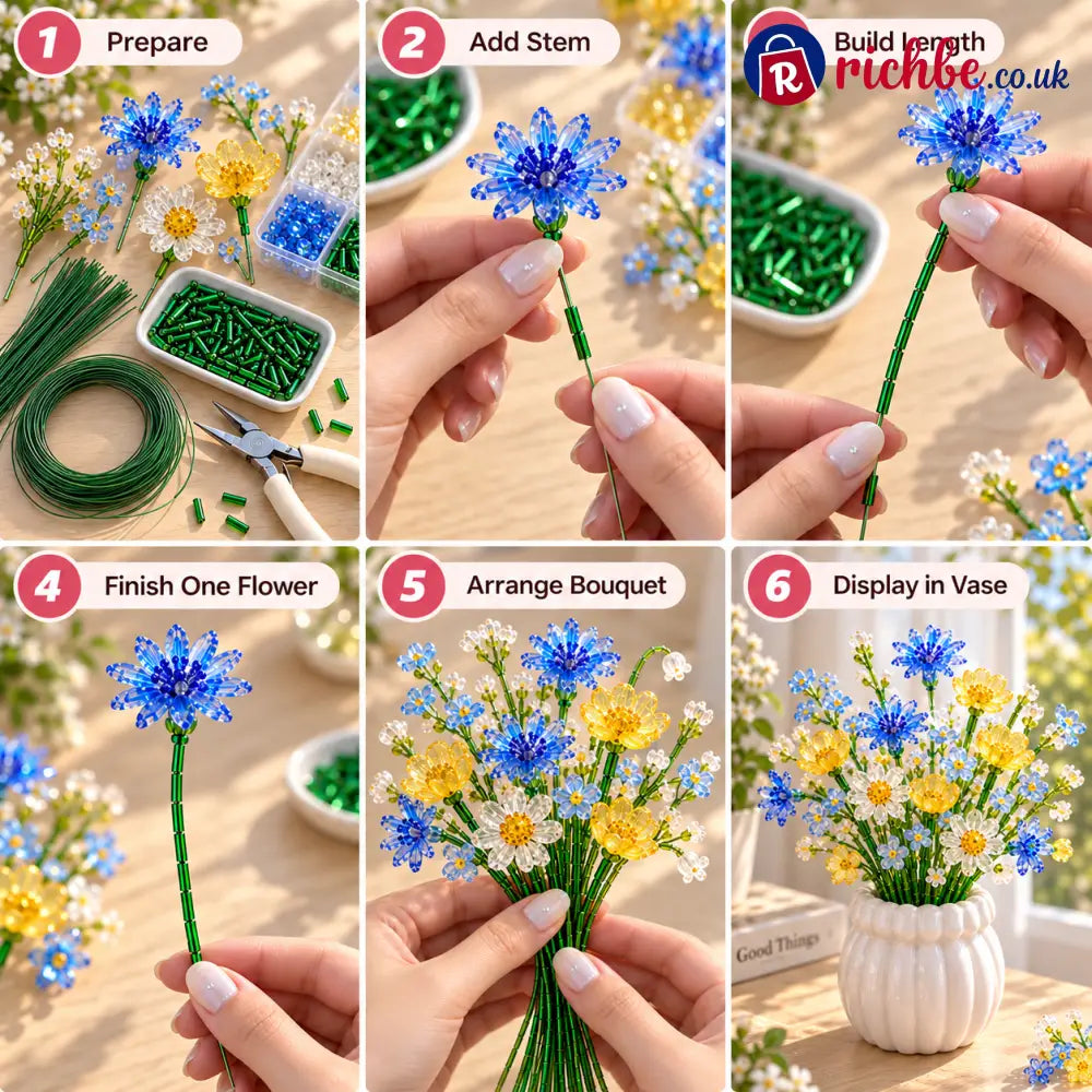 ⏳ Last Day 49% OFF –🌼✨DIY Beaded Wildflower Bouquet Kit – Handmade Crystal Flower Craft Set🌸✨