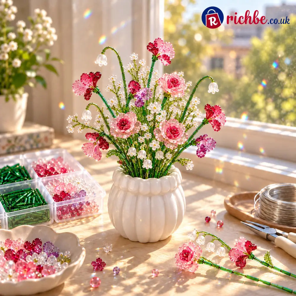 ⏳ Last Day 49% OFF –🌼✨DIY Beaded Wildflower Bouquet Kit – Handmade Crystal Flower Craft Set🌸✨ - 🌸 Blushing Rose