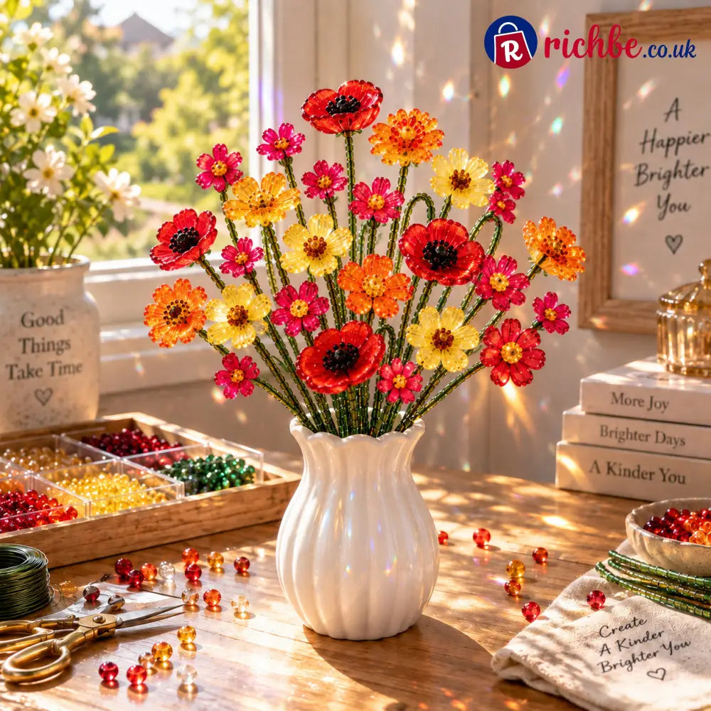 ⏳ Last Day 49% OFF –🌼✨DIY Beaded Wildflower Bouquet Kit – Handmade Crystal Flower Craft Set🌸✨ - 🌼Sunset Poppy