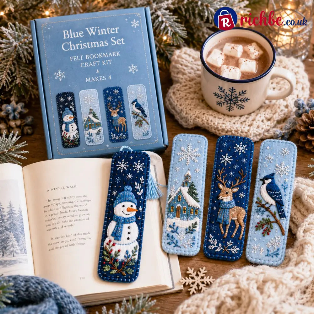 ⏳ Last Day 49% OFF – 🎄 DIY Felt Embroidery Bookmark Kit - ❄️ Blue Winter