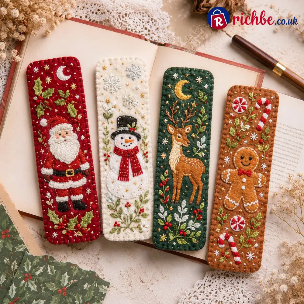⏳ Last Day 49% OFF – 🎄 DIY Felt Embroidery Bookmark Kit - 🎅 Classic Christmas