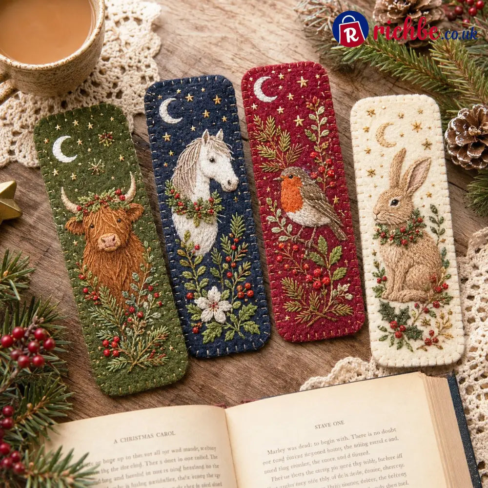 ⏳ Last Day 49% OFF – 🎄 DIY Felt Embroidery Bookmark Kit - 🐄 Cozy Country