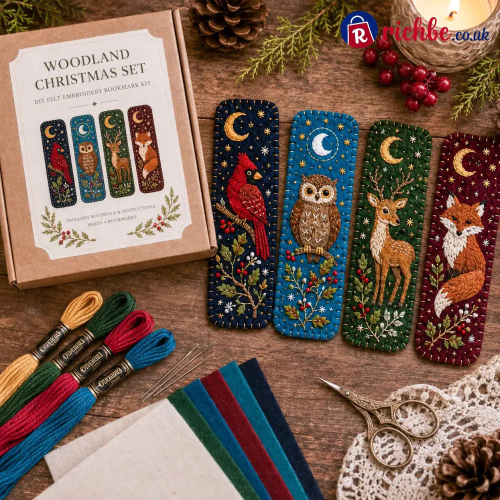 ⏳ Last Day 49% OFF – 🎄 DIY Felt Embroidery Bookmark Kit - 🌲 Woodland