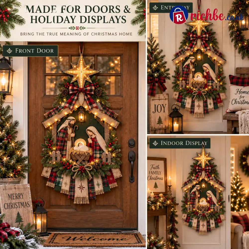 ⏳ Last Day 49% OFF – DIY Lighted Christmas Nativity Scene Door Hanging Kit 🎄
