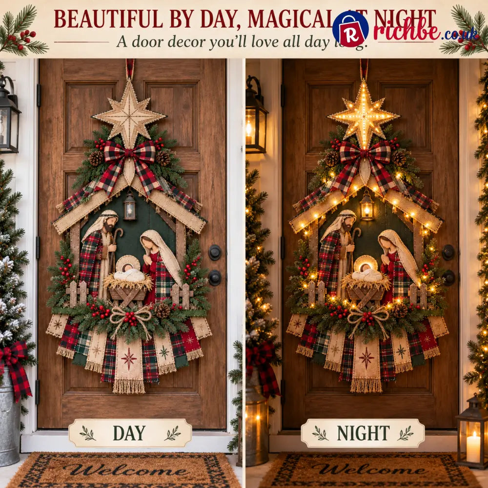 ⏳ Last Day 49% OFF – DIY Lighted Christmas Nativity Scene Door Hanging Kit 🎄