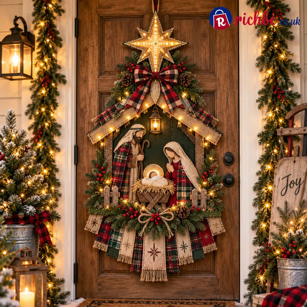 ⏳ Last Day 49% OFF – DIY Lighted Christmas Nativity Scene Door Hanging Kit 🎄