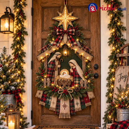 ⏳ Last Day 49% OFF – DIY Lighted Christmas Nativity Scene Door Hanging Kit 🎄
