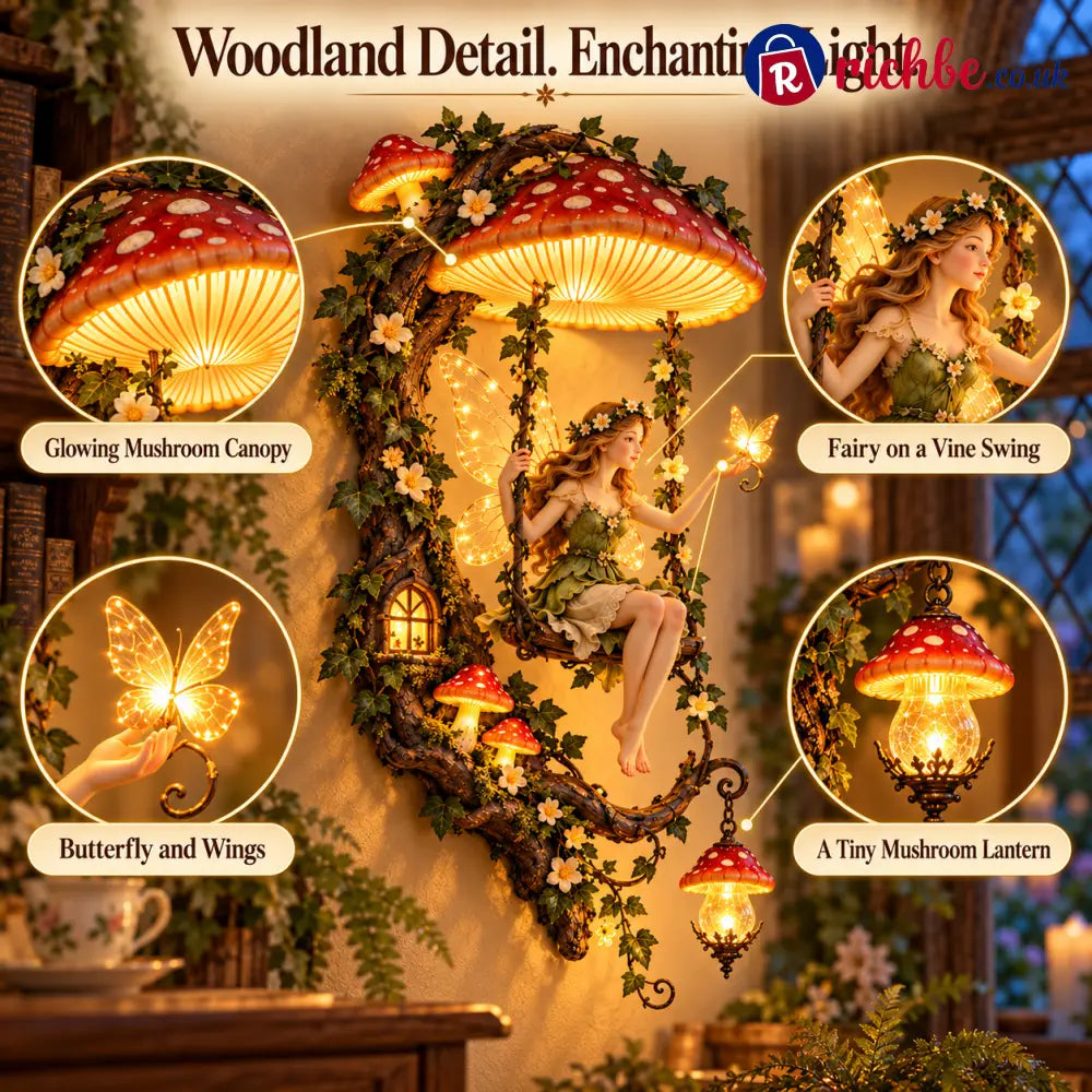 ✨last Day 49% Off✨🧚 Fairyglow™ – Lighted Woodland Fairy Mushroom Swing Wall Art - Mushrooms