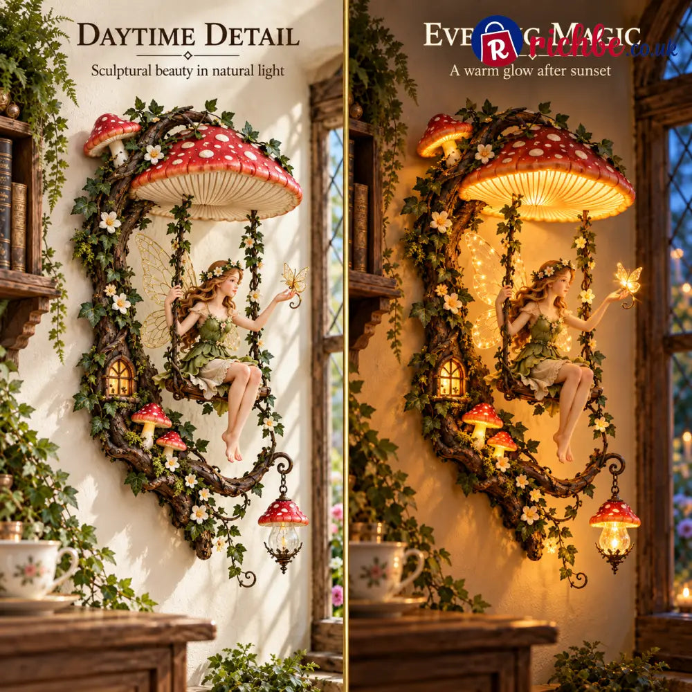 ✨last Day 49% Off✨🧚 Fairyglow™ – Lighted Woodland Fairy Mushroom Swing Wall Art - Mushrooms
