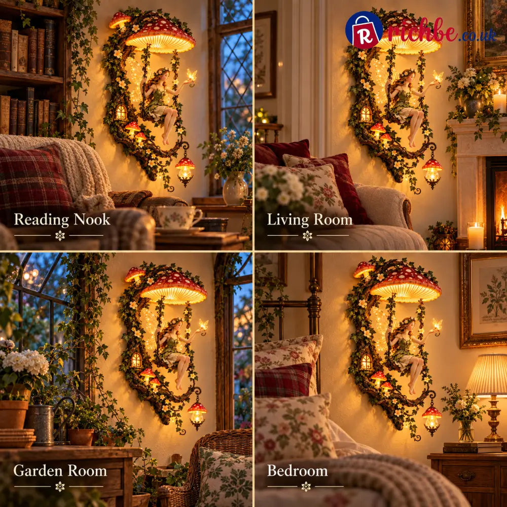 ✨last Day 49% Off✨🧚 Fairyglow™ – Lighted Woodland Fairy Mushroom Swing Wall Art - Mushrooms