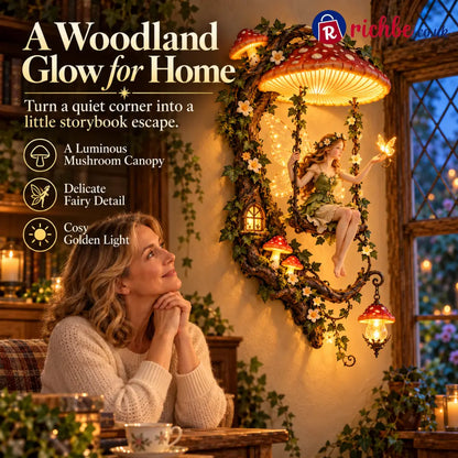 ✨last Day 49% Off✨🧚 Fairyglow™ – Lighted Woodland Fairy Mushroom Swing Wall Art - Mushrooms