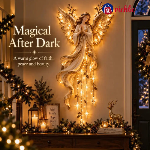 ✨Last Day 49% OFF👼Guardian Angel Starfall Cascade™ – Lighted Faith & Blessing Christmas Wall Decor✨