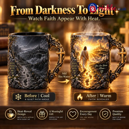 🔥Last Day 49% OFF🔥✝️ Jesus Walks With Me™ – Heat-Reveal Faith Mug | You Are Never Alone