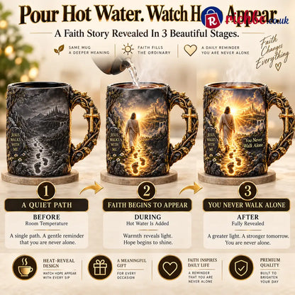 🔥Last Day 49% OFF🔥✝️ Jesus Walks With Me™ – Heat-Reveal Faith Mug | You Are Never Alone