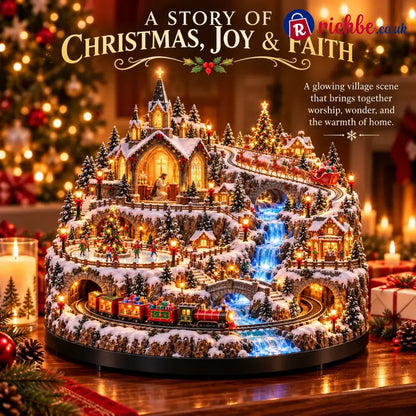 🔥 LAST DAY 49% OFF 🔥 Lighted Animated Christmas Village with Train Reindeer Sleigh & Waterfall ✨