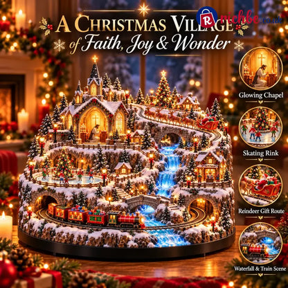 🔥 LAST DAY 49% OFF 🔥 Lighted Animated Christmas Village with Train Reindeer Sleigh & Waterfall ✨