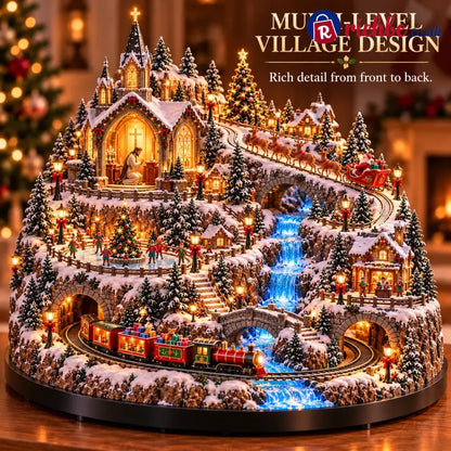 🔥 LAST DAY 49% OFF 🔥 Lighted Animated Christmas Village with Train Reindeer Sleigh & Waterfall ✨