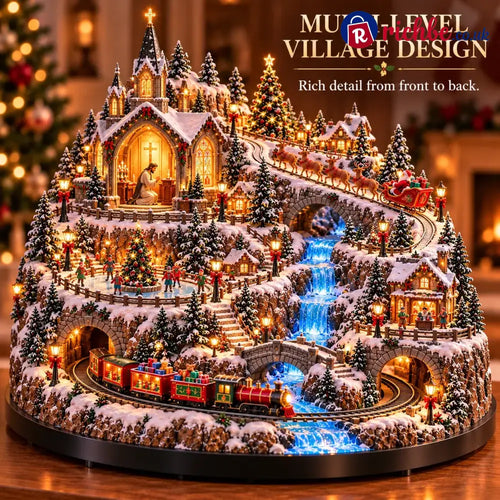 🔥 LAST DAY 49% OFF 🔥 Lighted Animated Christmas Village with Train Reindeer Sleigh & Waterfall ✨