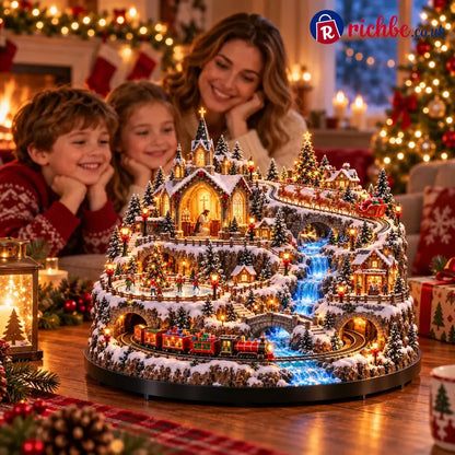 🔥 LAST DAY 49% OFF 🔥 Lighted Animated Christmas Village with Train Reindeer Sleigh & Waterfall ✨