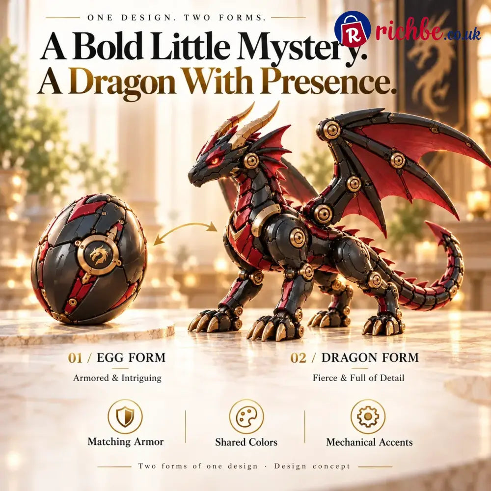 🔥LAST DAY 49% OFF -🐉 Mechanical Dragon Egg – Black & Crimson Dragon with Folding Wings & Armored Details⏳